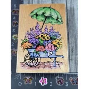 Stampendous Flower Cart P013 1996 Rubber Stamp Wood #S81